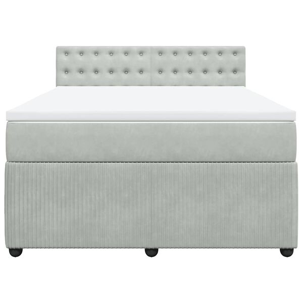 vidaXL Boxspringbett mit Matratze Hellgrau 160x200 cm Samt