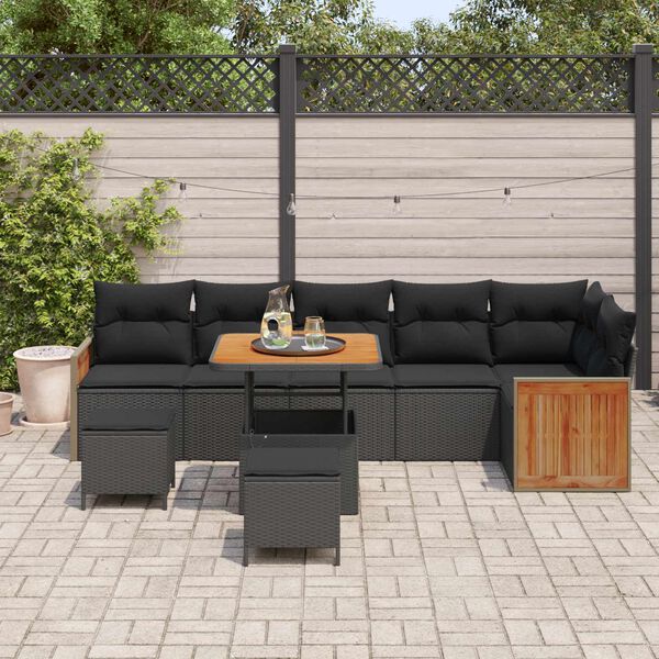 vidaXL Garten-Sofa-Set 9 pcs Schwarz Poly-Rattan