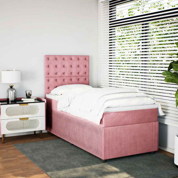 vidaXL Boxspringbett mit Matratze Rosa 90x200 cm Samt