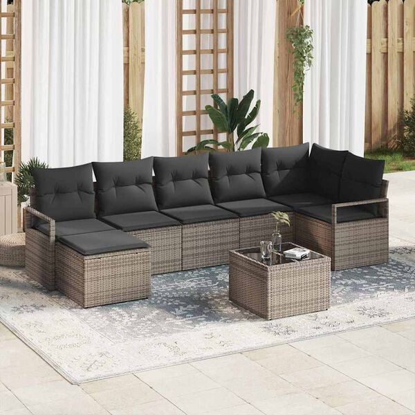 vidaXL Sofa Set mit Kissen 8 pcs Grau Poly Rattan