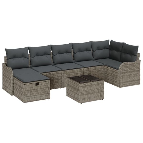 vidaXL Sofa Set mit Kissen mit Speicher Grau Poly-Rattan