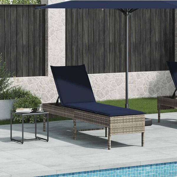 vidaXL Sonnenliege mit Auflage Grau 55x200x44 cm Poly Rattan