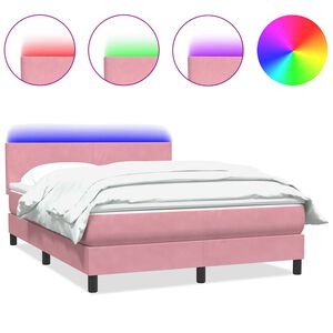 vidaXL Boxspringbett mit Matratze & LED Rosa 140x220 cm Samt