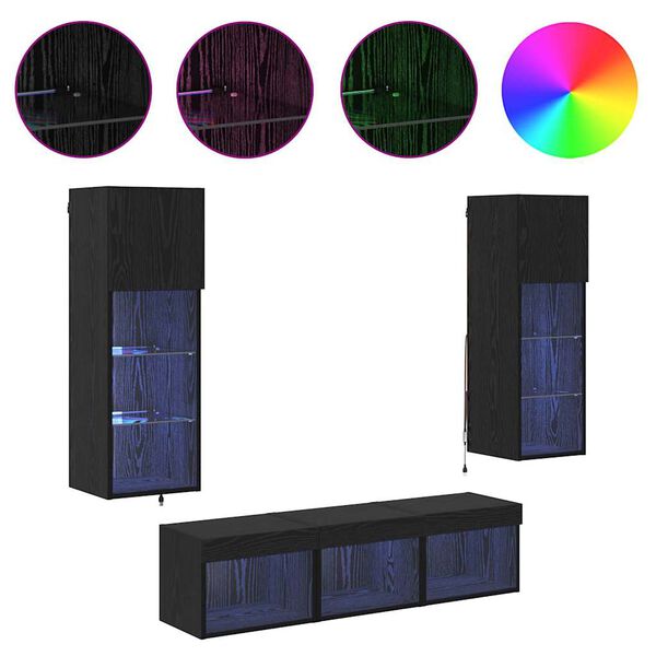 vidaXL TV-Wandger&auml;te 5 pcs Schwarz Eichen-Optik Holzwerkstoff