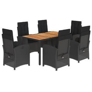 vidaXL 7-tlg. Garten-Essgruppe mit Kissen Schwarz Poly Rattan