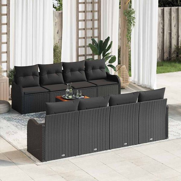 vidaXL Gartensofa-set mit Kissen 9 pcs Schwarz Poly-Rattan