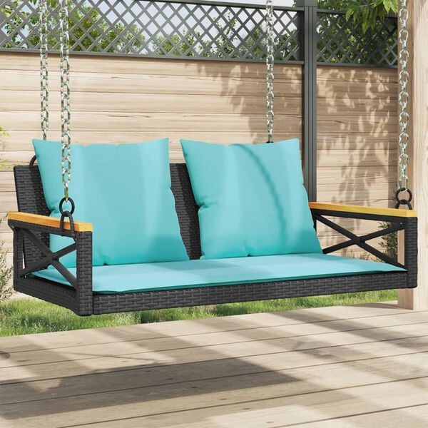 vidaXL H&auml;ngebank mit Kissen Schwarz 109x62x40 cm Poly Rattan