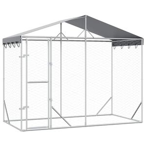 vidaXL Outdoor-Hundezwinger mit Dach Silber 3x1,5x2,5m Stahl Verzinkt