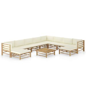 vidaXL 11-tlg. Garten-Lounge-Set mit Cremewei&szlig;en Kissen Bambus