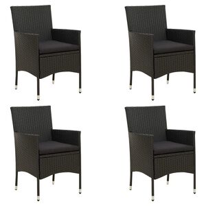 vidaXL Gartenst&uuml;hle mit Kissen 4 Stk. Poly Rattan Schwarz