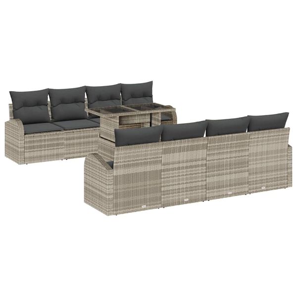 vidaXL Gartensofa-set mit Speicher 9 pcs Hellgrau Poly-Rattan