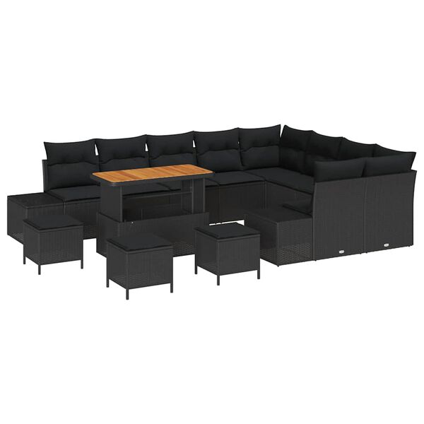 vidaXL Gartensofa-set mit Kissen 13 pcs Schwarz Poly Rattan