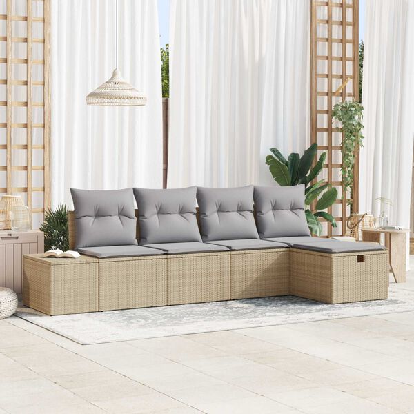 vidaXL Sofa Set mit Kissen 5 pcs Poly-Rattan