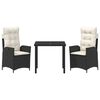 vidaXL Garten Essgruppe mit Kissen 3 pcs Schwarz Poly-Rattan