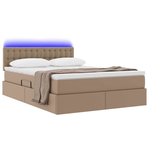vidaXL Bett mit Stauraum und LED Cappuccino 140 x 190 cm Kunstleder