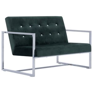 vidaXL 2-Sitzer-Sofa mit Armlehnen Dunkelgr&uuml;n Chrom und Samt