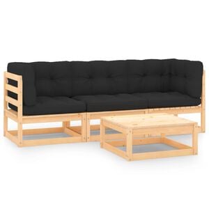 vidaXL 4-tlg. Garten-Lounge-Set mit Kissen Massivholz Kiefer
