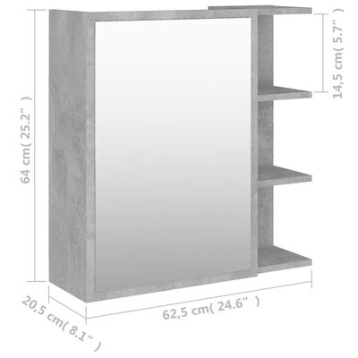 vidaXL Bad-Spiegelschrank Betongrau 62,5x20,5x64 cm Holzwerkstoff