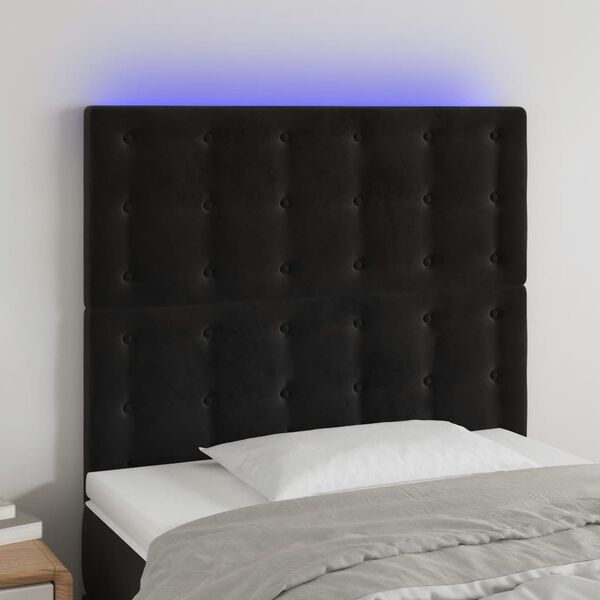 vidaXL LED Kopfteil Schwarz 90x5x118/128 cm Samt