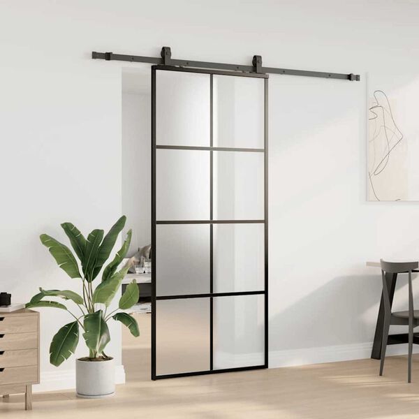 vidaXL Schiebet&uuml;r mit Beschlag Schwarz 90x205 cm ESG-Glas