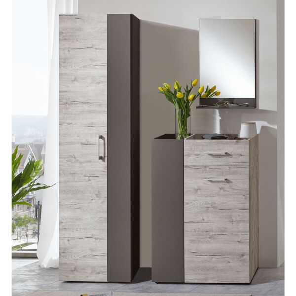 FMD Kommode mit 2 T&uuml;ren und 1 Schublade Sandeiche-Optik und Lavagrau