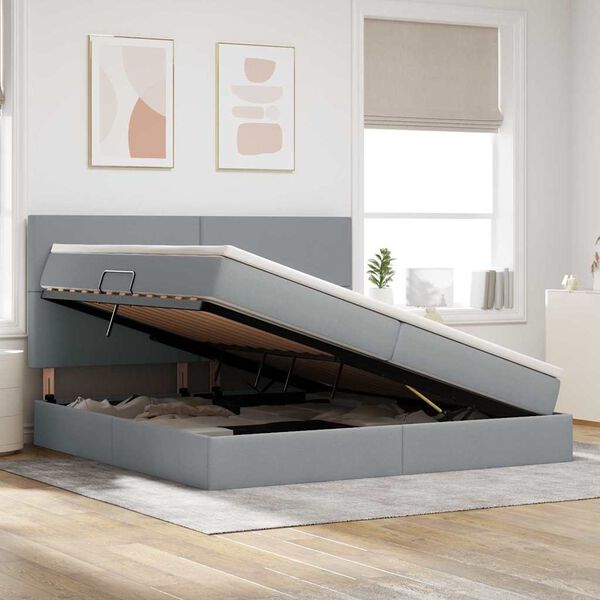 vidaXL Bett mit Stauraum und LED Hellgrau 200 x 200 cm Polyester