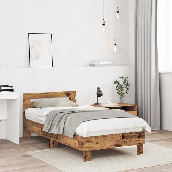 vidaXL Bettrahmen mit Kopfteil Altholz 193 x 95 x 88 cm Holzwerkstoff