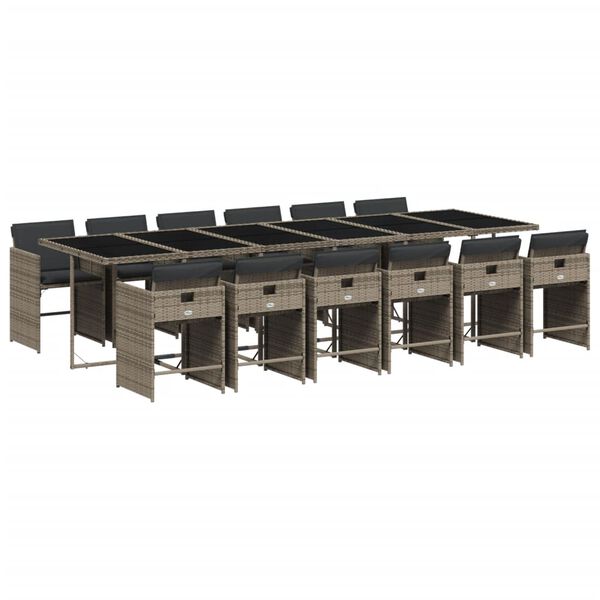 vidaXL 13-tlg. Garten-Essgruppe mit Kissen Grau Poly Rattan