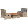 vidaXL 3-tlg. Garten-Lounge-Set mit Kissen Beige Poly Rattan