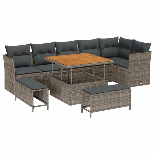 vidaXL Garten-Sofa-Set mit Kissen mit Speicher 9 pcs Grau