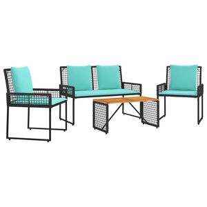 vidaXL Gartenm&ouml;bel-Set mit Kissen 4 pcs Schwarz und T&uuml;rkis
