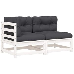 vidaXL Gartensofa mit Kissen 2-Sitzer Wei&szlig; Massivholz Kiefer