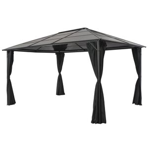 vidaXL Gartenpavillon mit Vorhang Aluminium 4&times;3&times;2,6 m Schwarz