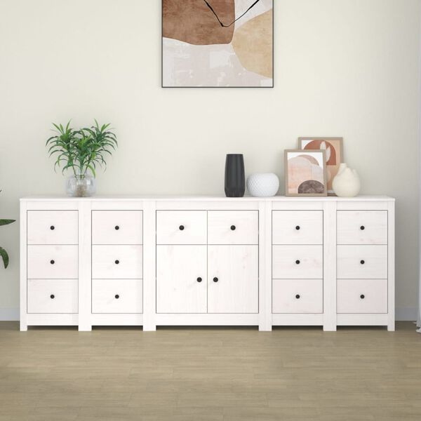 vidaXL Sideboard Wei&szlig; 230x35x80 cm Massivholz Kiefer