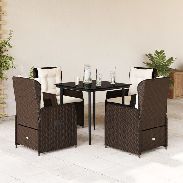 vidaXL 5-tlg. Garten-Essgruppe mit Kissen Braun Poly Rattan