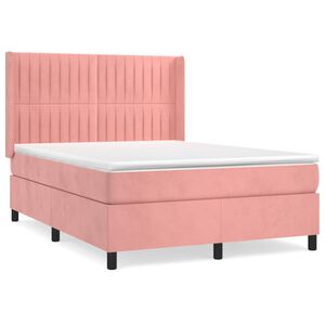 vidaXL Boxspringbett mit Matratze Rosa 140x190 cm Samt
