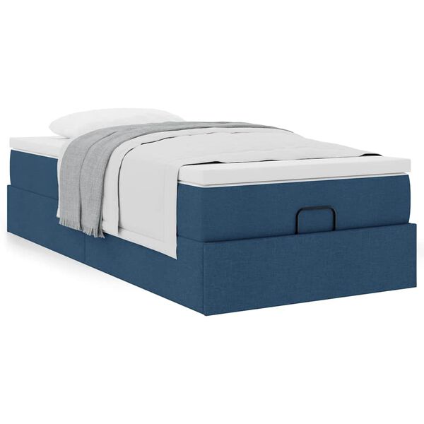 vidaXL Ottoman-Bett mit Matratze Blau 100x200 cm Stoff