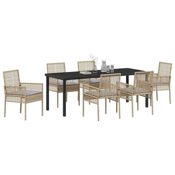 vidaXL Garten Essgruppe mit Kissen 7 pcs Beige Poly-Rattan