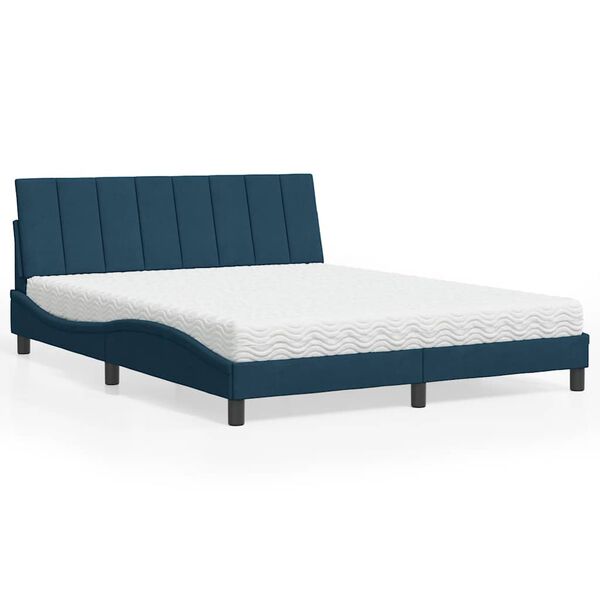 vidaXL Bett mit Matratze "Hanko" Blau 160x200 cm Samt