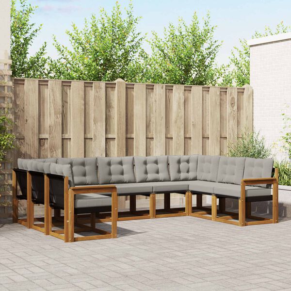 vidaXL Outdoor-Sofagarnitur mit Kissen 9 pcs Nat&uuml;rlich und Hellgrau