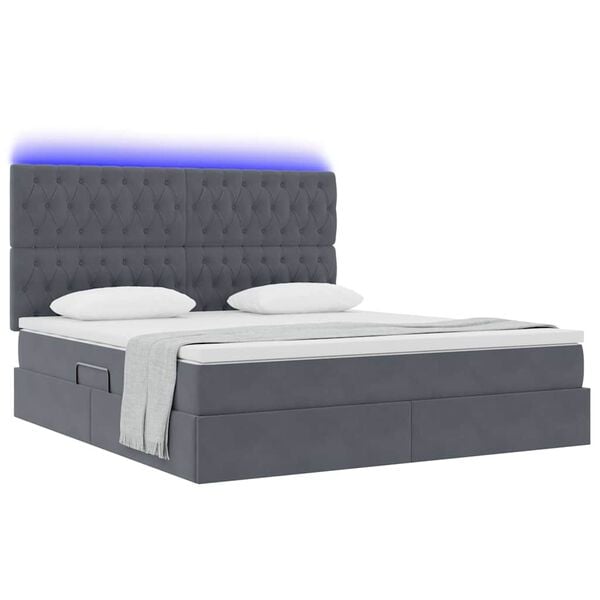 vidaXL Bett mit Stauraum und LED mit LED Dunkelgrau 180 x 200 cm Samt