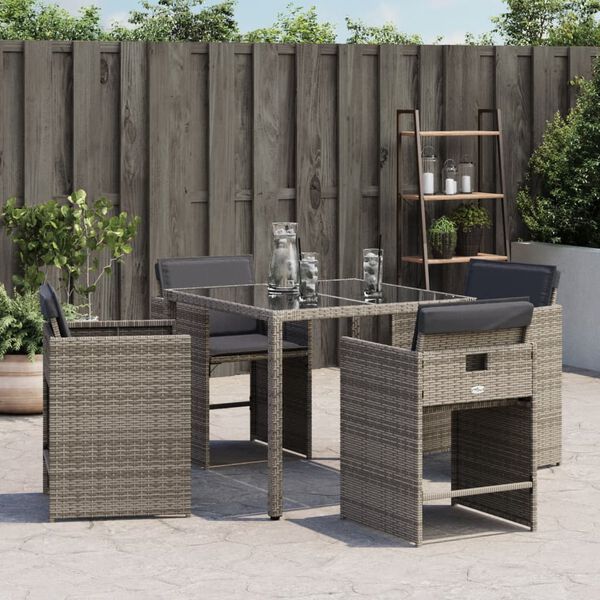 vidaXL Gartenstühle mit Kissen 4 Stk. Grau Poly Rattan