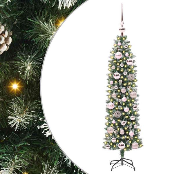 vidaXL Künstlicher schlanker Weihnachtsbaum Grün und Weiß 120 cm