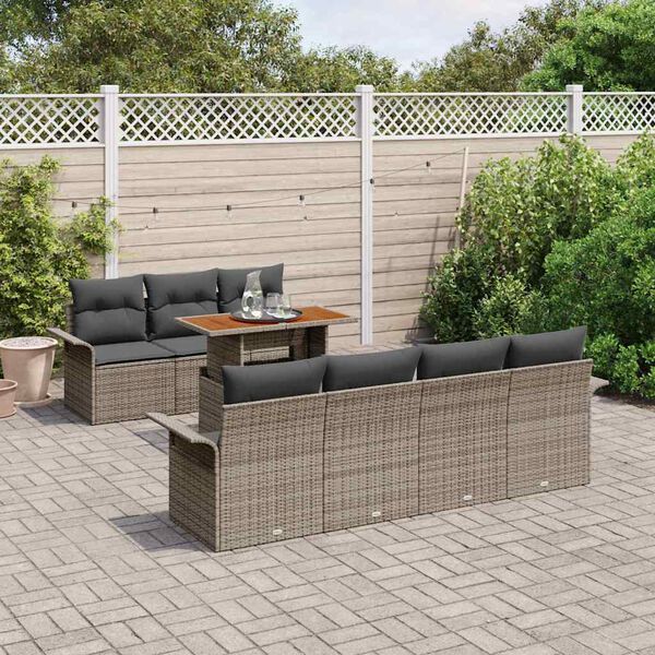 vidaXL Garten-Sofa-Set mit Speicher 8 pcs Grau Poly Rattan
