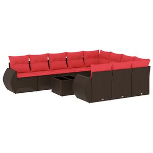 vidaXL 11-teiliges Gartensofa-Set mit Kissen, braun, Polyrattan