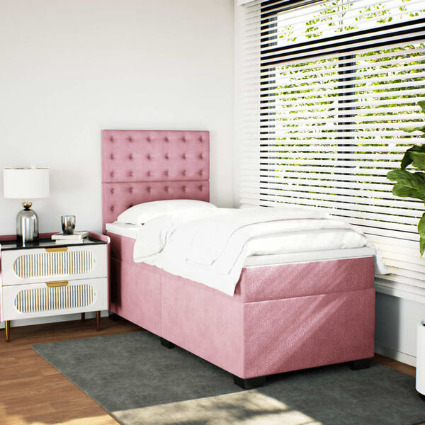 vidaXL Boxspringbett mit Matratze Rosa 90x200 cm Samt