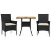 vidaXL 3-tlg. Garten-Essgruppe mit Kissen Schwarz Poly Rattan Akazie