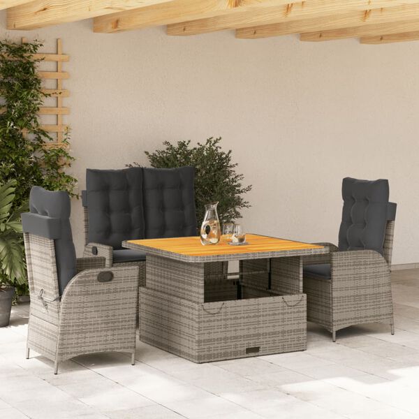vidaXL 5-tlg. Garten-Essgruppe mit Kissen Grau Poly Rattan