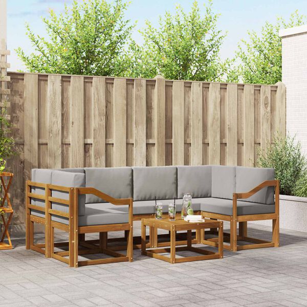 vidaXL Outdoor-Sofagarnitur mit Kissen 7 pcs Nat&uuml;rlich und Hellgrau