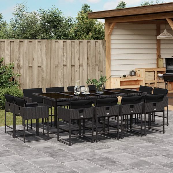 vidaXL 13-tlg. Garten-Essgruppe mit Kissen Schwarz Poly Rattan